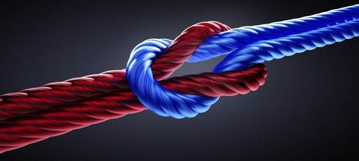 Rot und blau Seilknoten zur Teamintervention